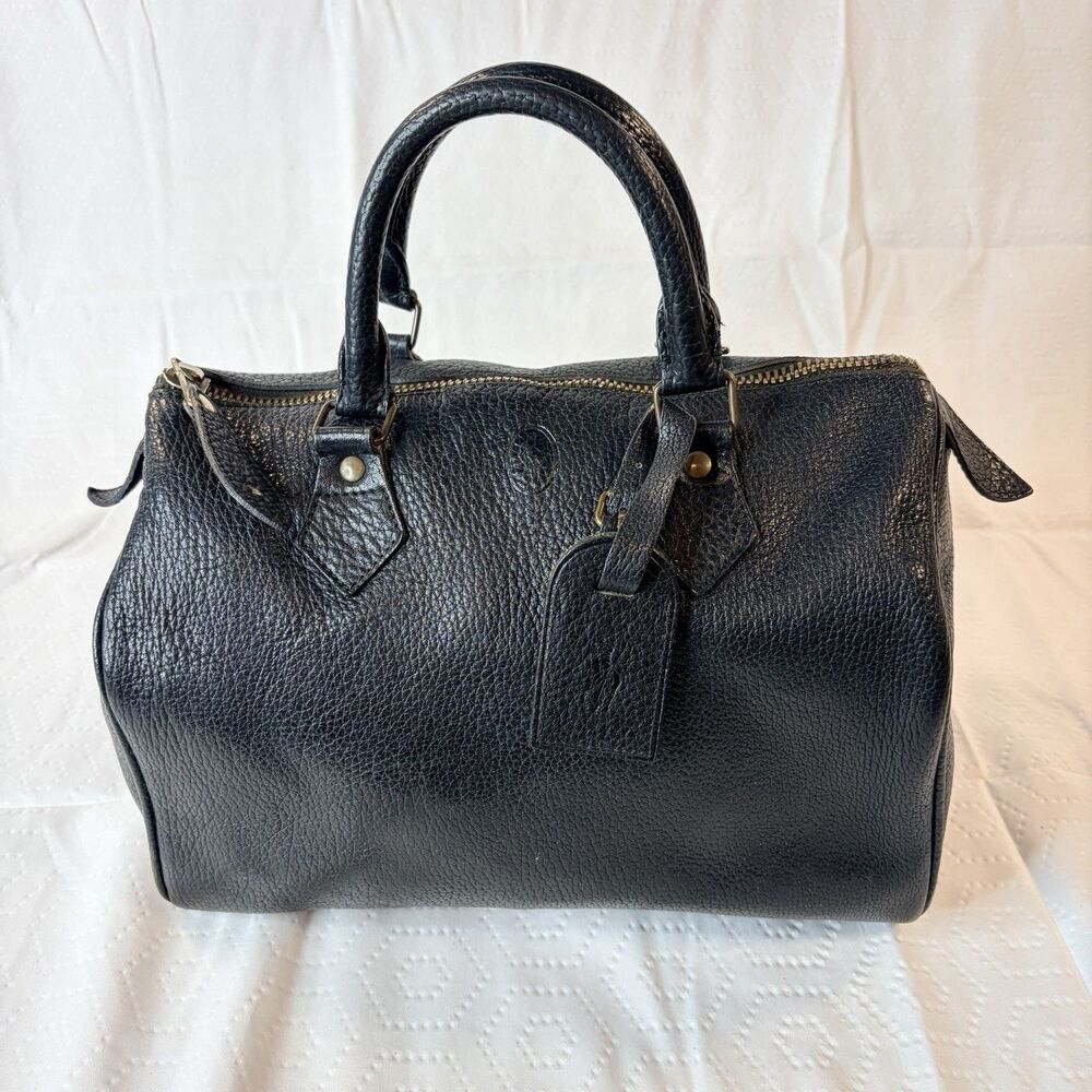 Vintage Polo Ralph Lauren Black Leather Boston Speedy Style Satchel Bag Italy